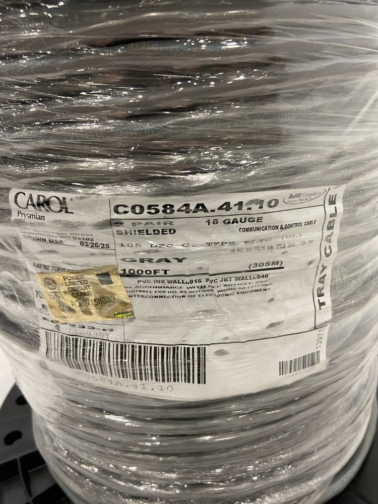 Carol Shielded Tray Cable 18/2 1000Ft Gray C0584A.41.10