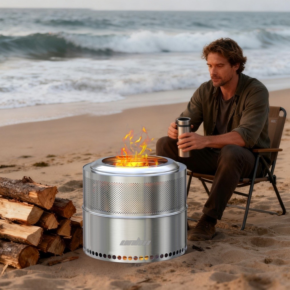 4-6 People 20'' Smokeless Fire Pit Wood Burning Portable Stainless Steel Outdoor