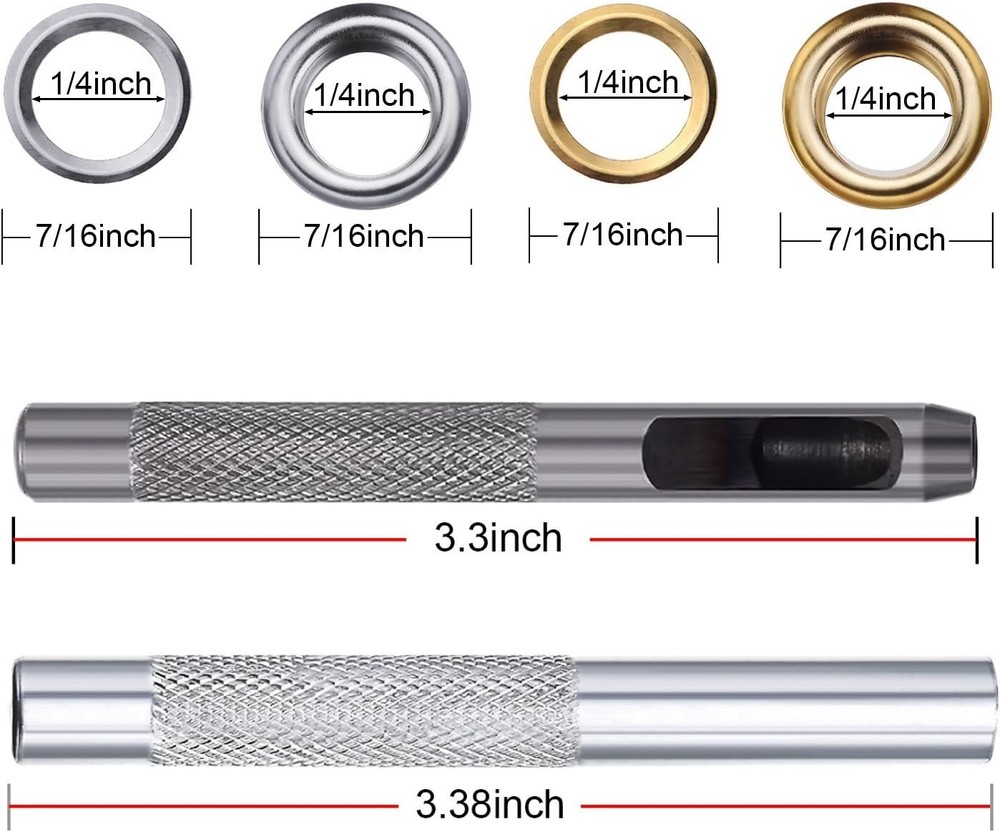 Grommet Kit 100 Sets Grommets Eyelets with 3 Pieces Install Tool Kit, 2 Colors
