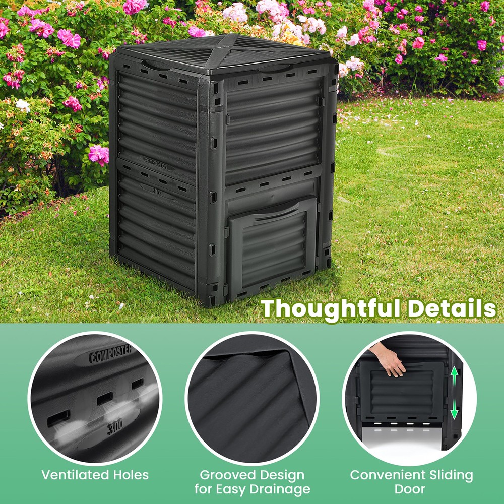 80-Gallon Outdoor Composter W/ Large Openable Lid & Bottom Exit Door