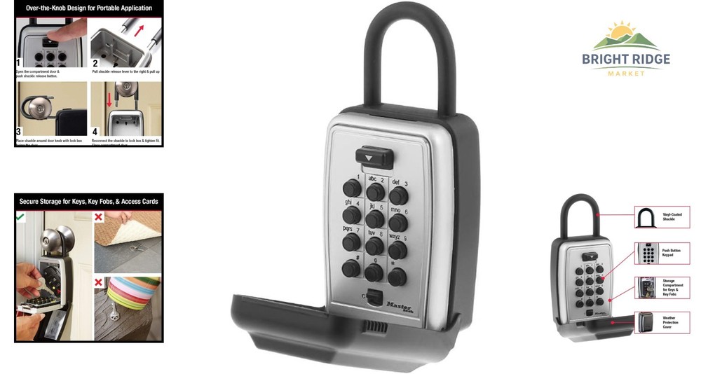 Black Wall Mount Key Lock Box for Secure Key Storage with Resettable Combination