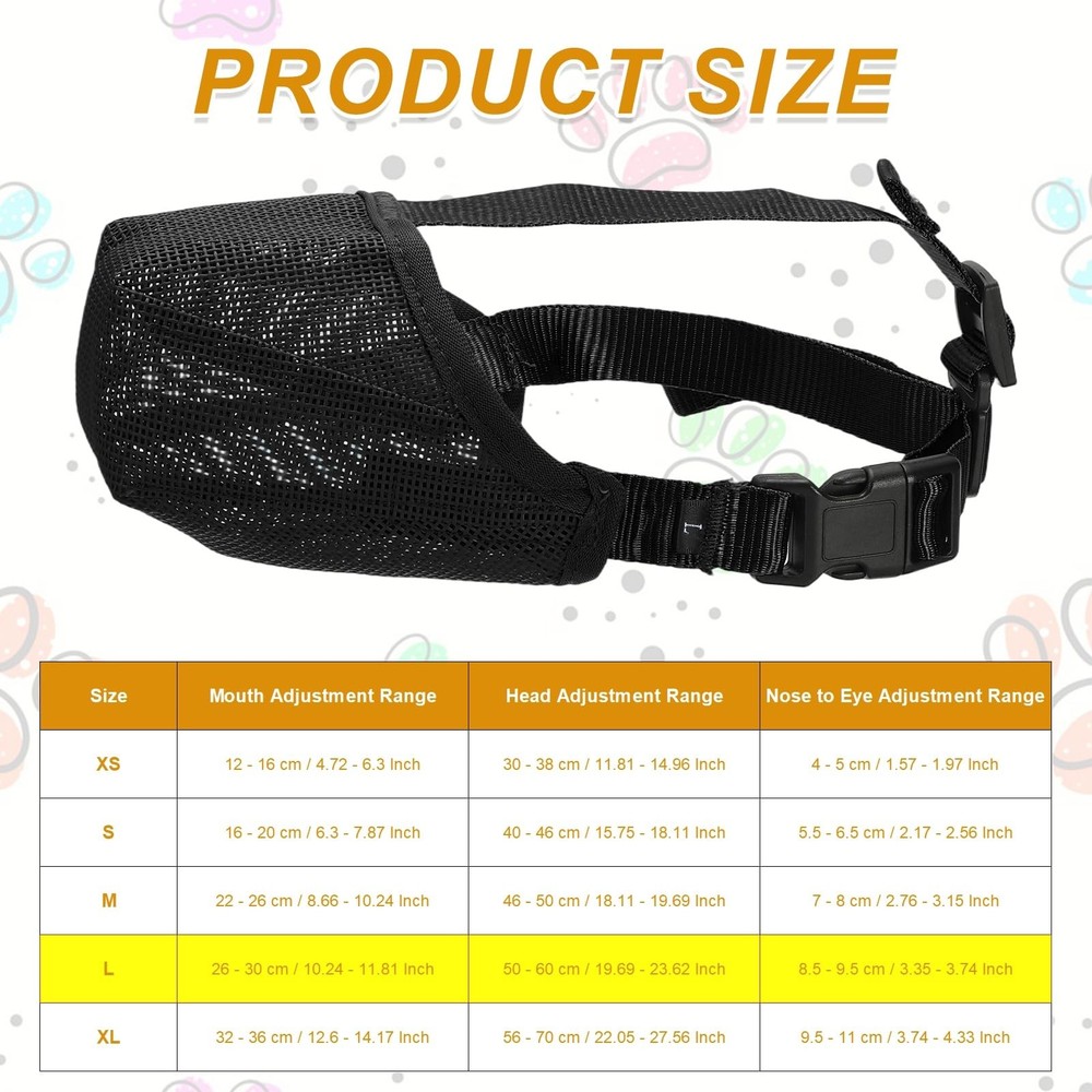 Dog Muzzle, Soft Mesh Muzzle Adjustable Covered Mouth Guard Breathable, (Blac...