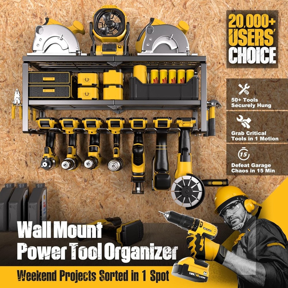 3 Layer Power Tool Organizer Wall Mounted Power Tool Rack Drill Storage Rack 26"
