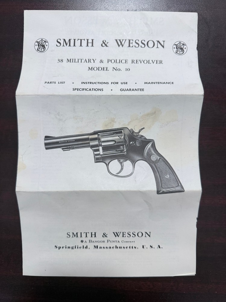 SMITH & WESSON MODEL 10 VINTAGE Manual
