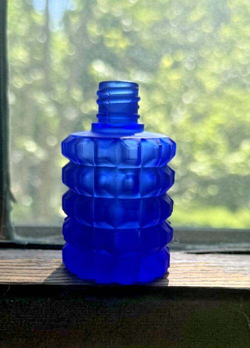 Vintage Raised Rectangle Cobalt Blue Perfume Bottle