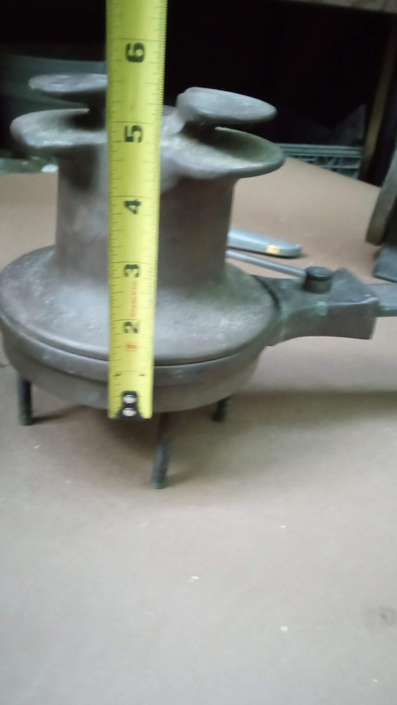 Large Vintage Bronze Bottom Acting, Top Cleating Winch With Crank Handle