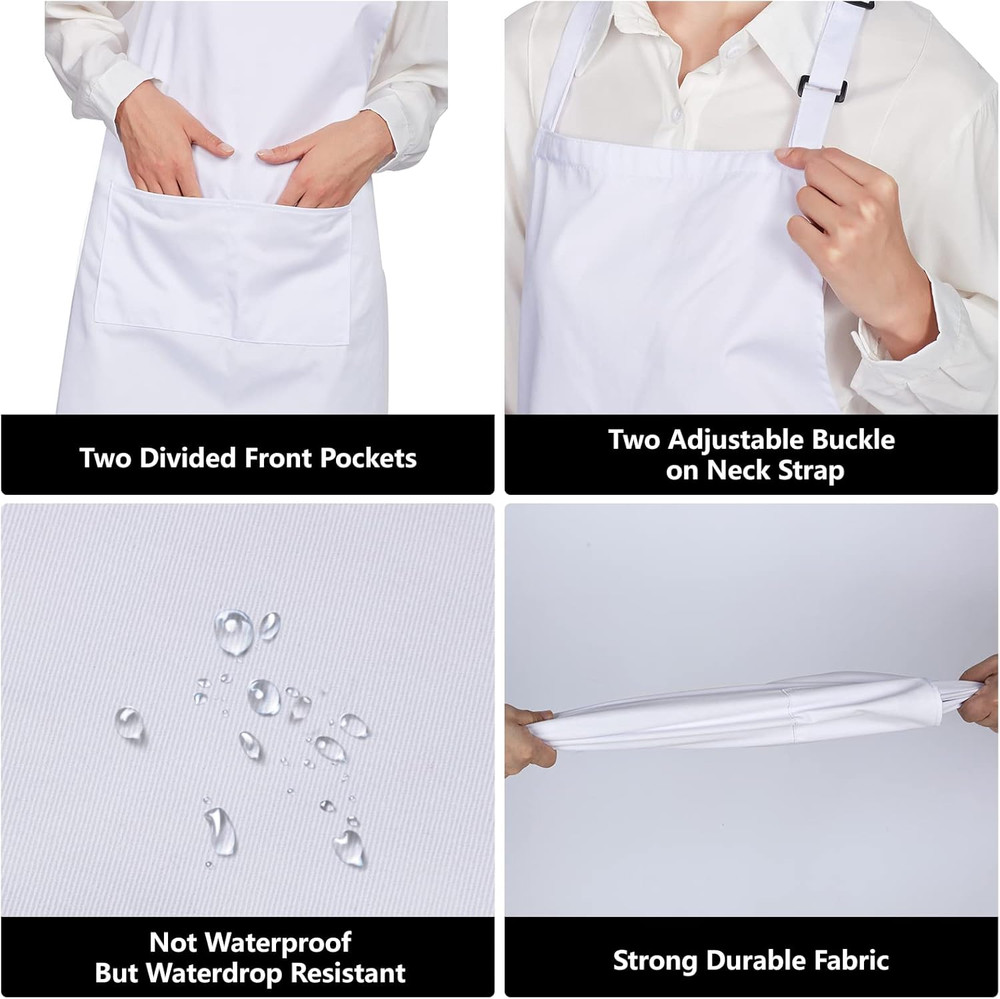 12 Pack 100% Cotton Aprons Bulk with 2 Pockets Cooking Chef Kitchen Adjustable B