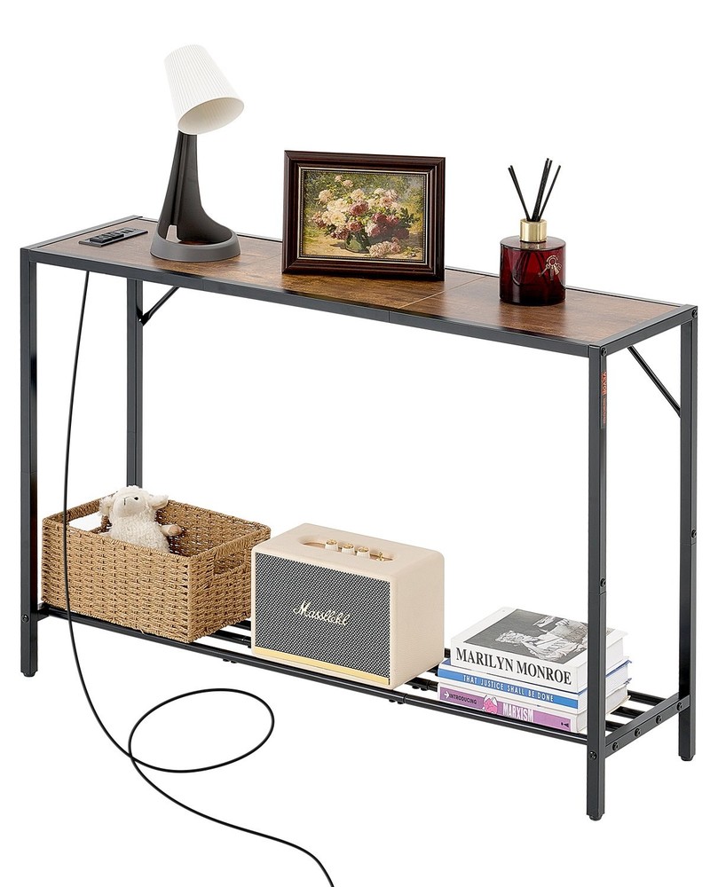 [New]Narrow Console Table, 41.7" Behind Couch Table with Power Outlets, 2-Tier L