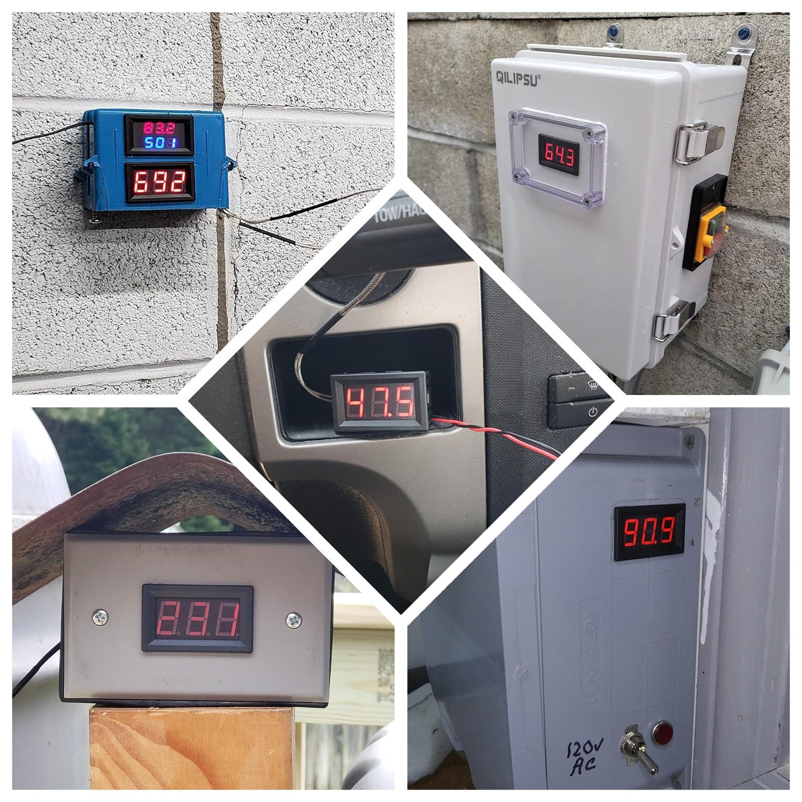 12V Red Fahrenheit Digital Temperature Meter -76F~999F LED Display with Indus