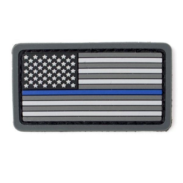 Thin Blue Line US Flag Mini PVC Patch Tactical Morale Rubber Hook Back 2" x 1.1