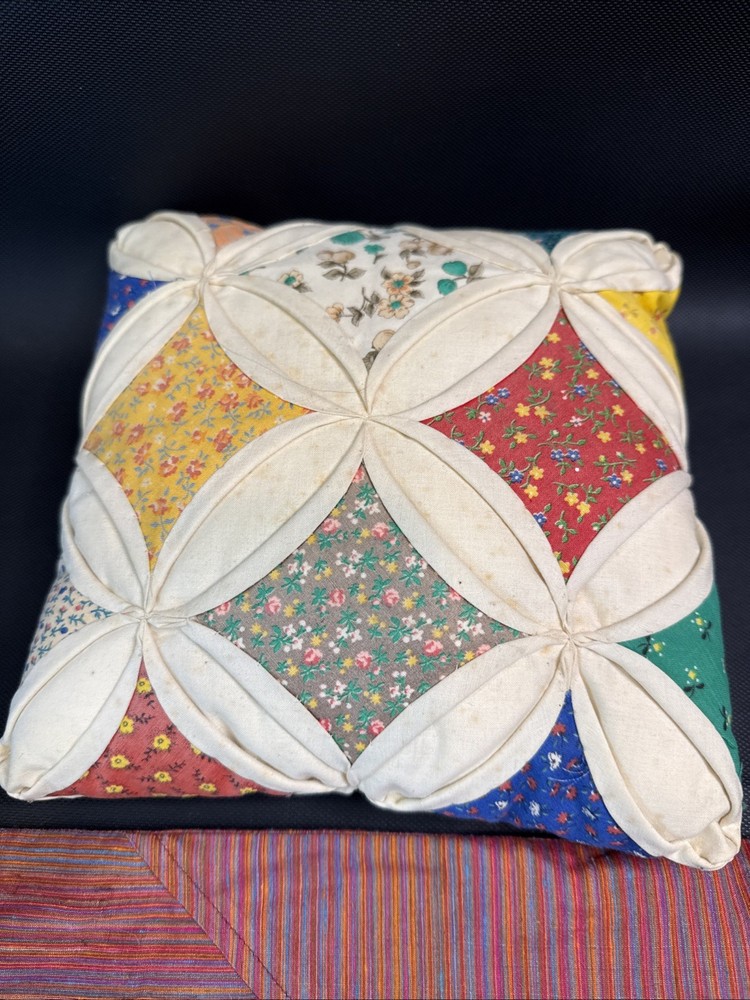 Handmade Cathedral Window Throw Pillow Quilt Patchwork & Embroidered Pillow Cove
