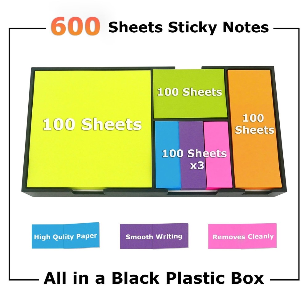 Sticky Notes and Index Flags Bundle Set,Neon Assorted,Self-Stick Notes,3.5x3....