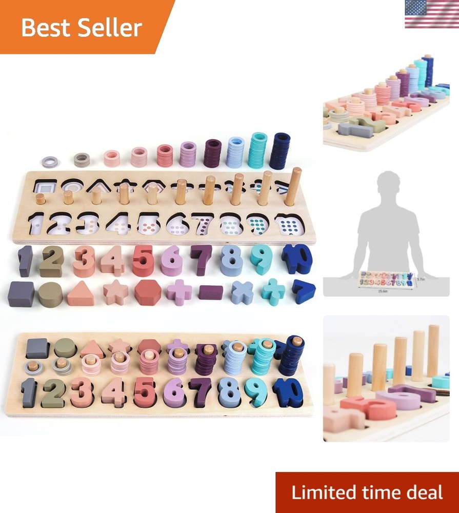 Counting Shape Stacker Wooden Count Sort Stacking Tower with Wood Colorful Nu...