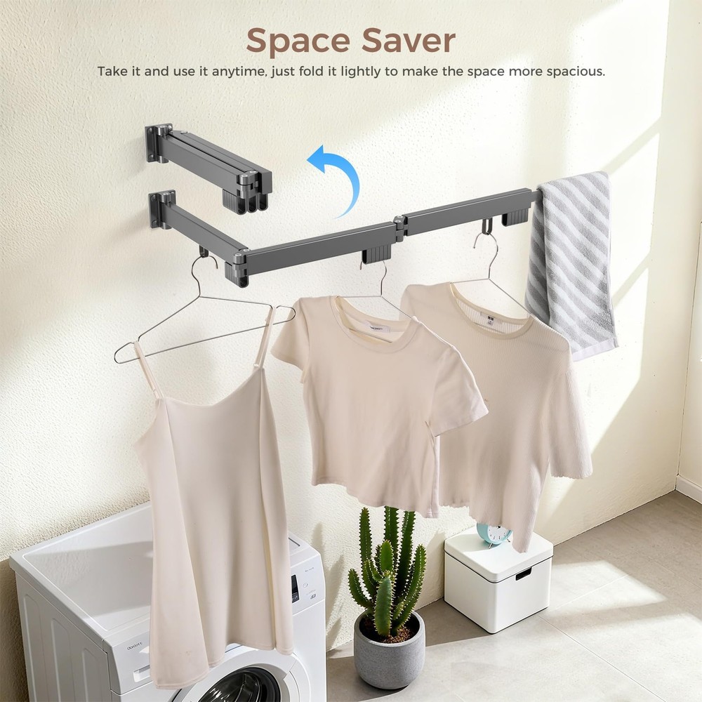 Wall Mounted Clothes Drying Rack, Space-Saving Foldable Clothes Drying Rack, ...
