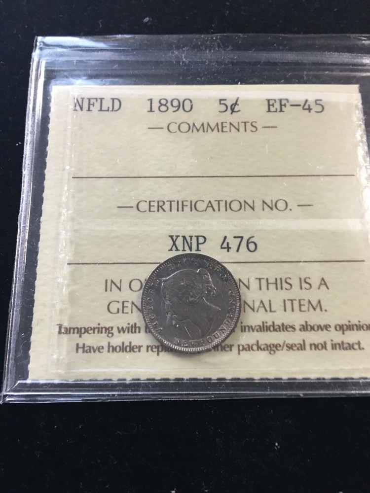 1890  ICCS Graded Newfoundland Five ¢5 Cent, **EF-45**