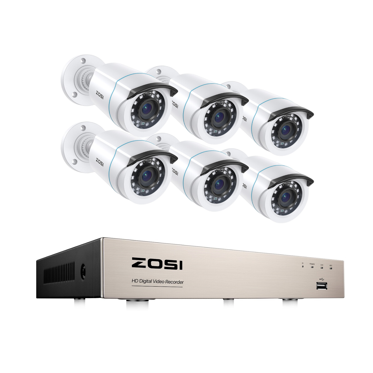 ZOSI H.265+8CH 5MP Lite DVR Security Camera System 1080P Home IR Night CCTV IP66