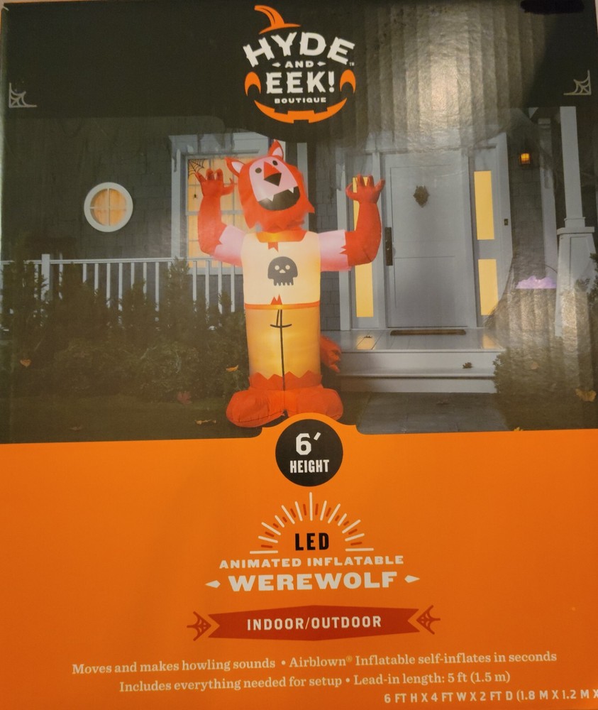 Hyde & Eek Animated 6’ Inflatable Werewolf LED Halloween Decor Light Up