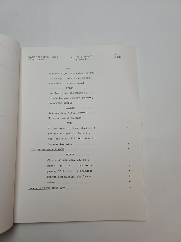 THAT '70S SHOW / Rob DesHotel 2004 TV Script, Ashton Kutcher "Rip This Joint"