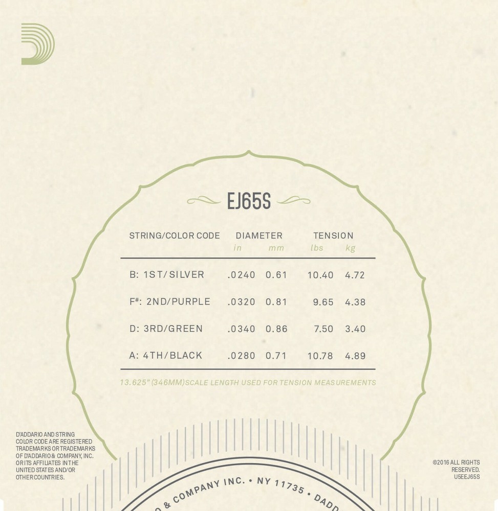 D'Addario EJ65S Pro-Arté Custom Extruded Soprano Ukulele Strings Uke
