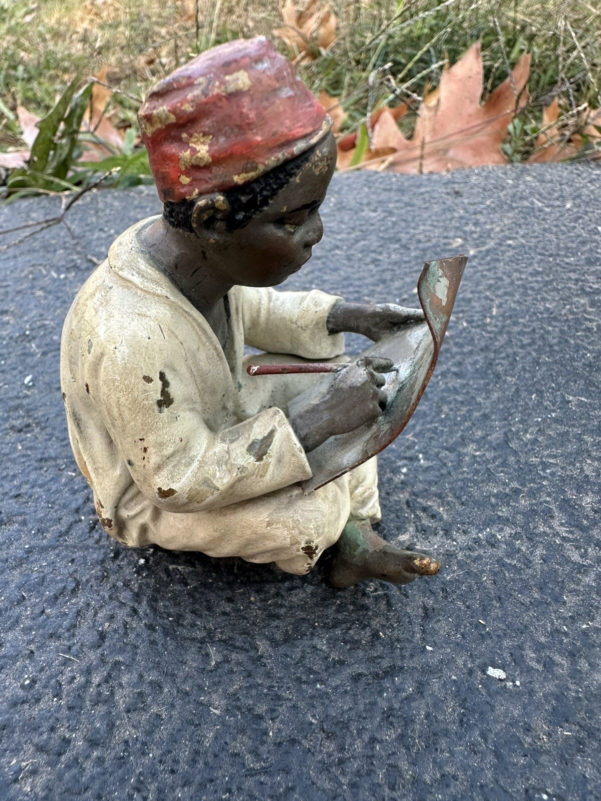 Wonderful Antique Bronze Boy Writing the Arabic