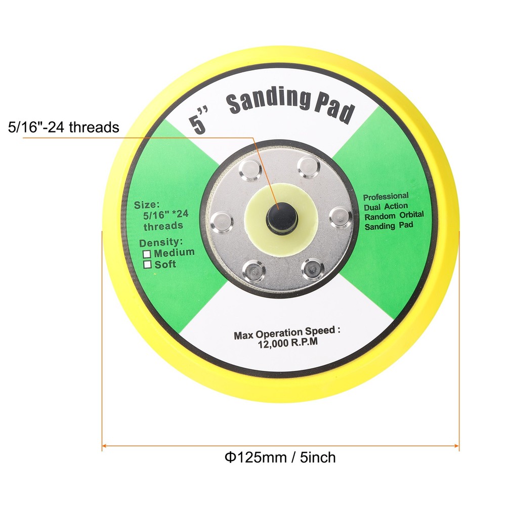 5" Hook and Loop Backing Sanding Pads with 5/16"-24 Thread, Y + B 5Pcs