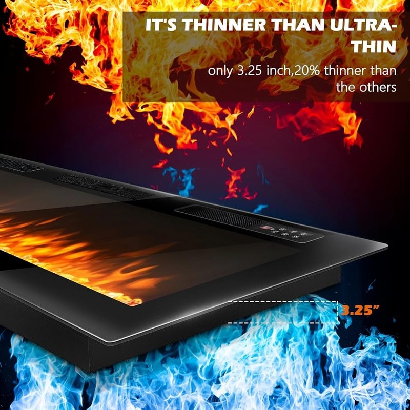 Electric Wall Mounted Fireplace Adjustable Flame Energy Efficient Safe Heater US