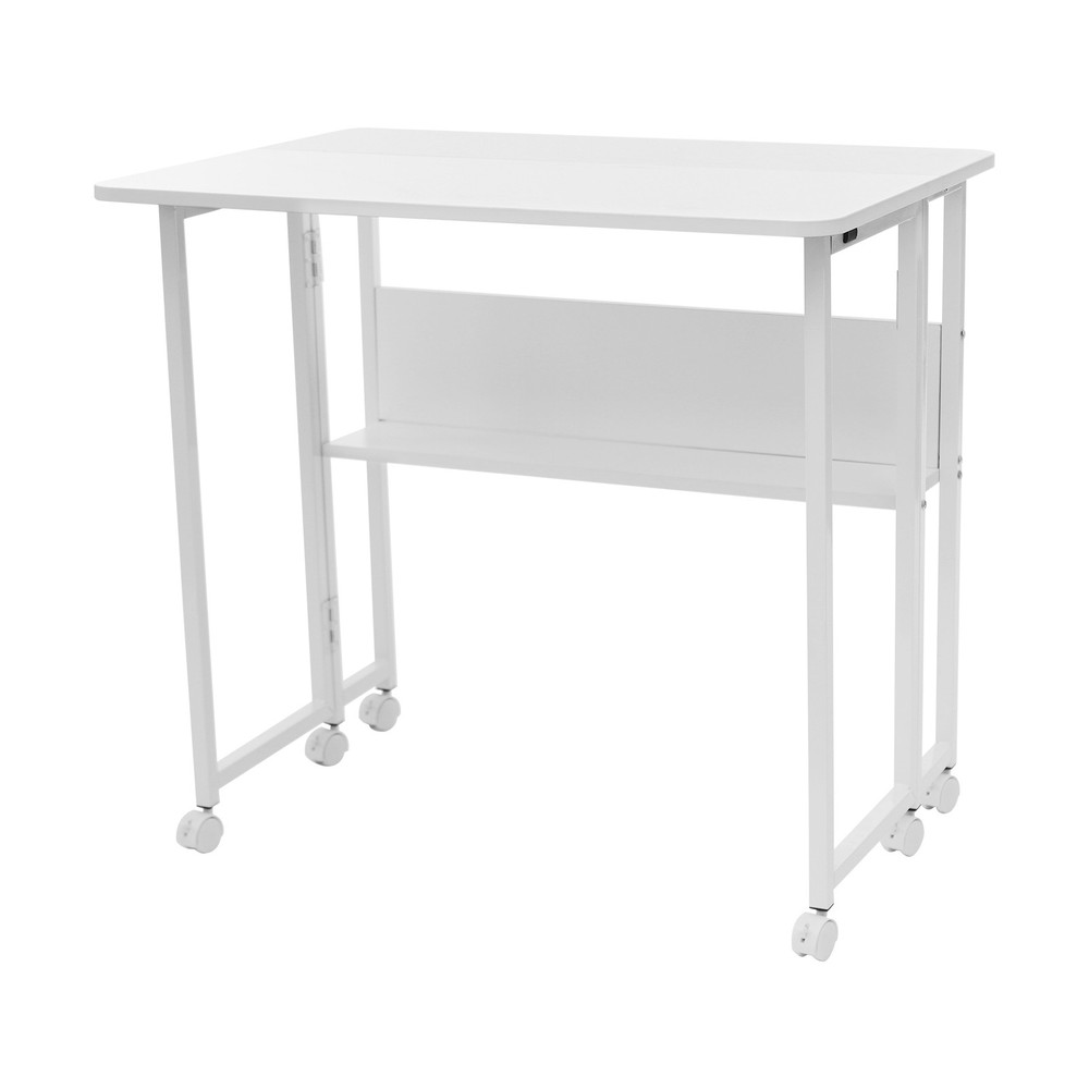 Foldable Computer Desk With Wheels Folding Desk Folding Desk With Storage Shelf