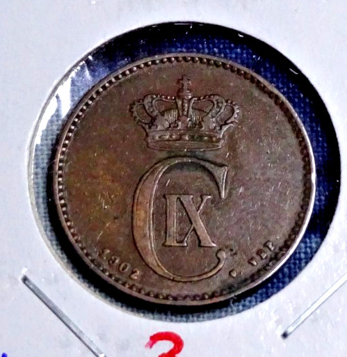 DENMARK 1902 (2 ORE)  "U-GRADE"  KM793.2 CIRCULATED #3