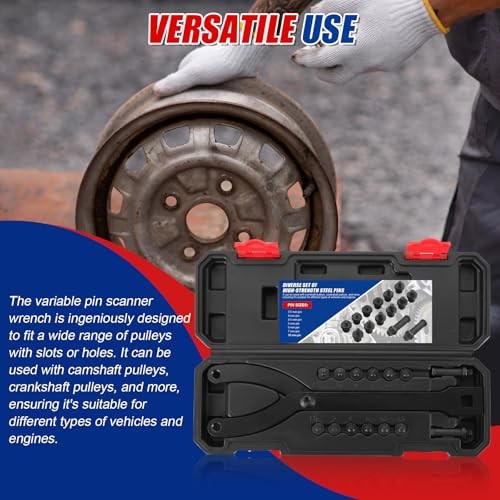 Variable Pin Spanner Wrench, 15PCS Universal Pulley Holder Tool Kit, 1/2"