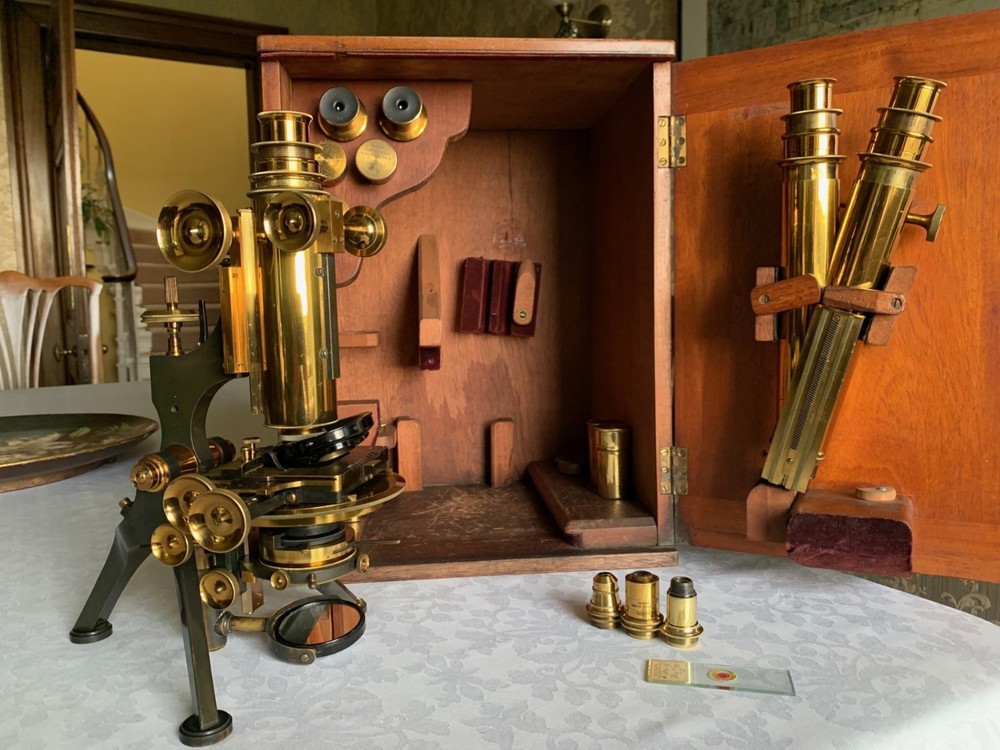 Antique W. Watson & Sons "Royal" Mono/Binocular Brass Microscope - c1901, Cased