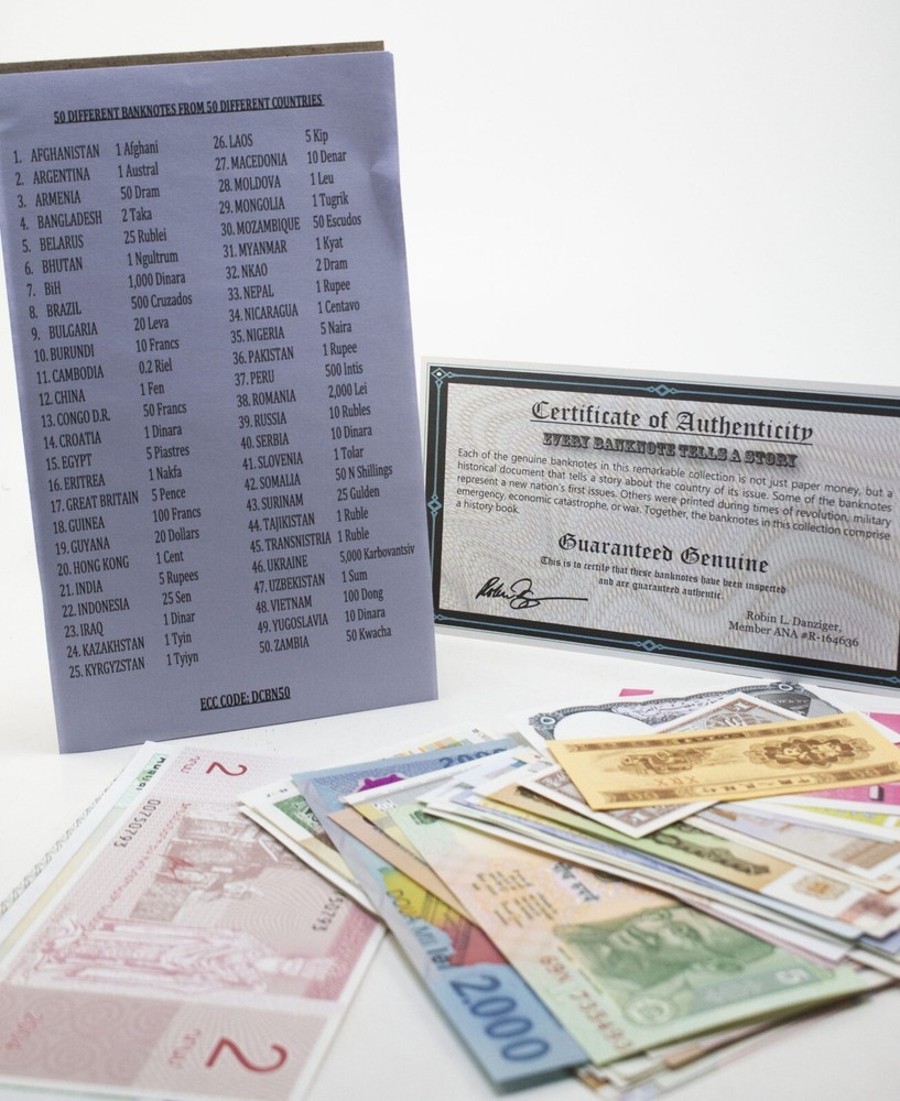 World Currency: 50 Different Uncirculated Banknotes from 50 Different Countries