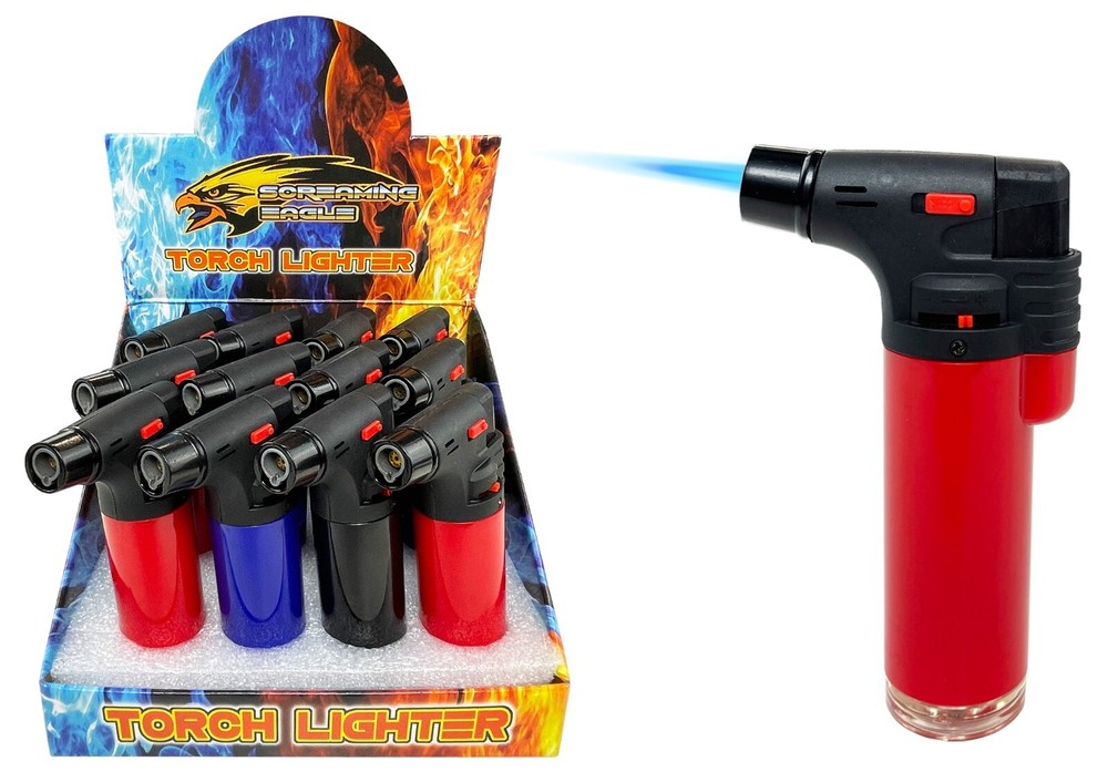 12 Pack Jumbo 4" Single Jet Flame Torch Gun Lighter Refillable Lockable Solid