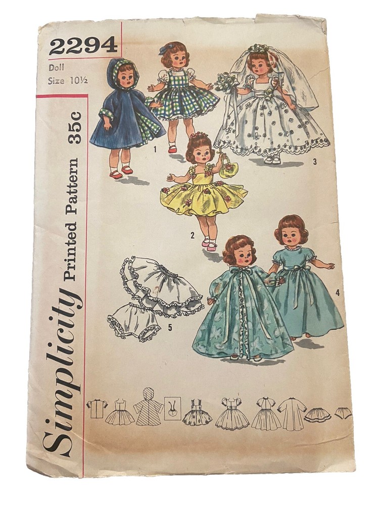 Simplicity Printed Pattern Doll Dress Printed Pattern with #2294 New