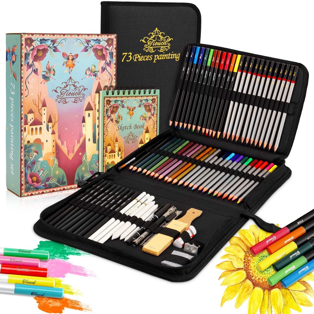 Tioucd 73 Pcs Drawing Kit – Professional Art Supplies Medium, Multicolor