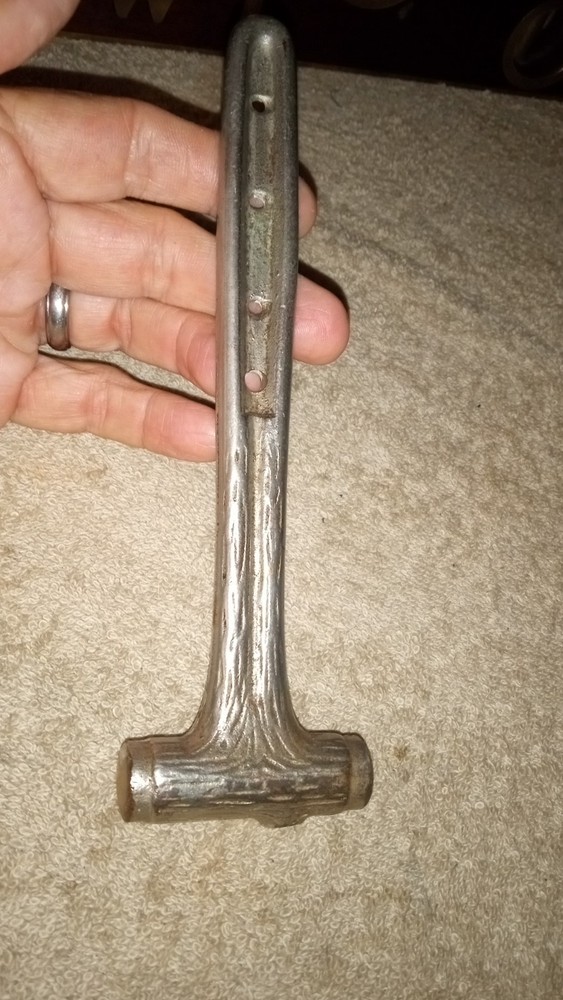 VINTAGE NICKEL -PLATED NUTCRACKER MALLET HAMMER W/LOG TREE BARK PATTERN L@@K!!