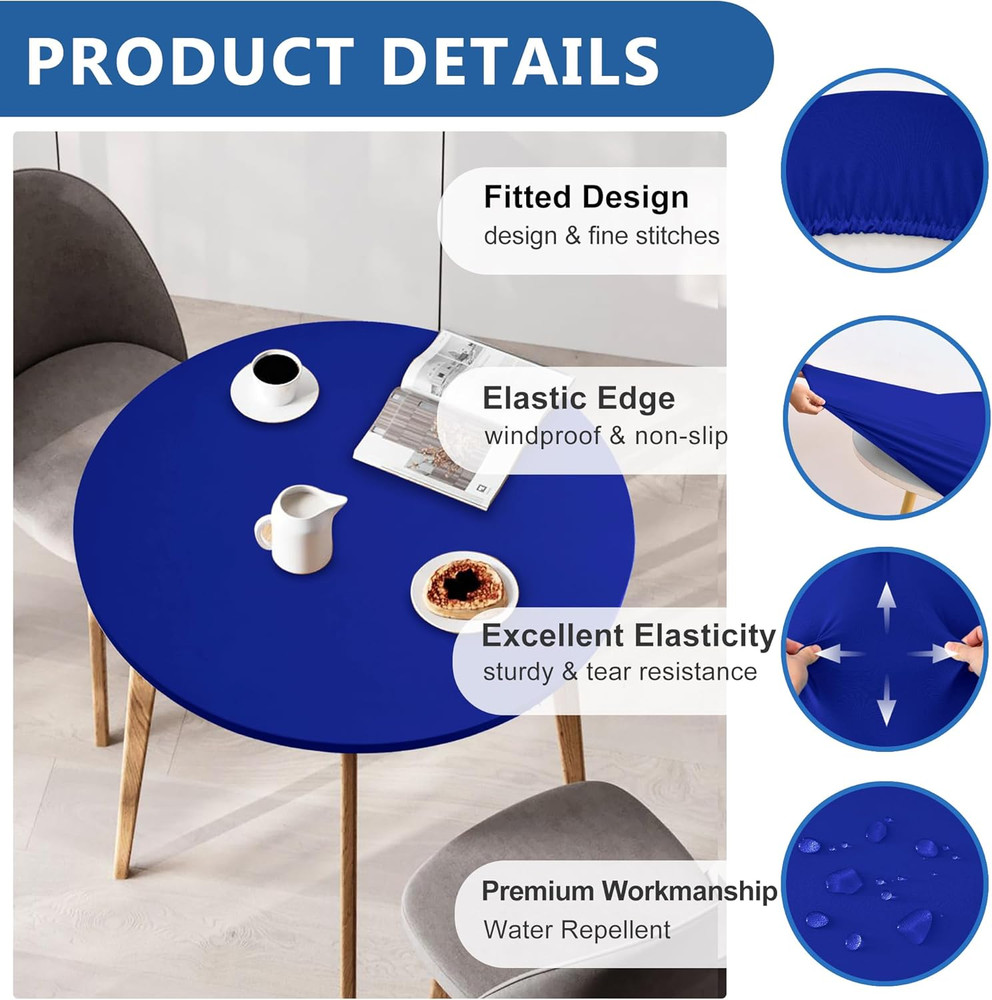 Fitted round Table Covers 48 Inch-2 Pack Royal Blue Elastic Spandex Table Cloth-