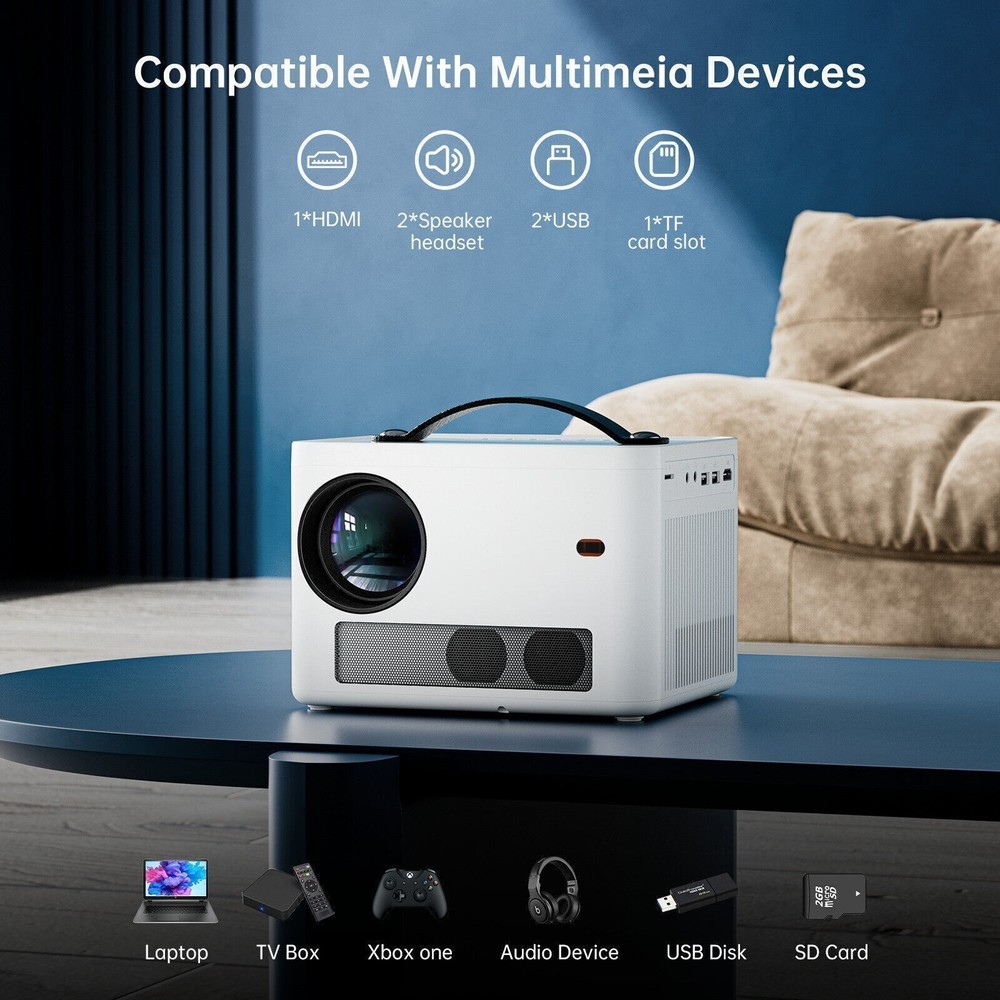 Native 1080P Projector WiFi Bluetooth Portable Home Theater For Android iPhone