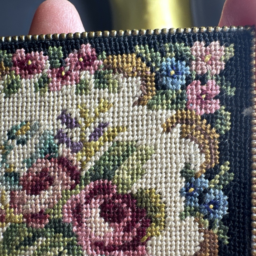 Vintage Compact Mirror Needlepoint Petit Point