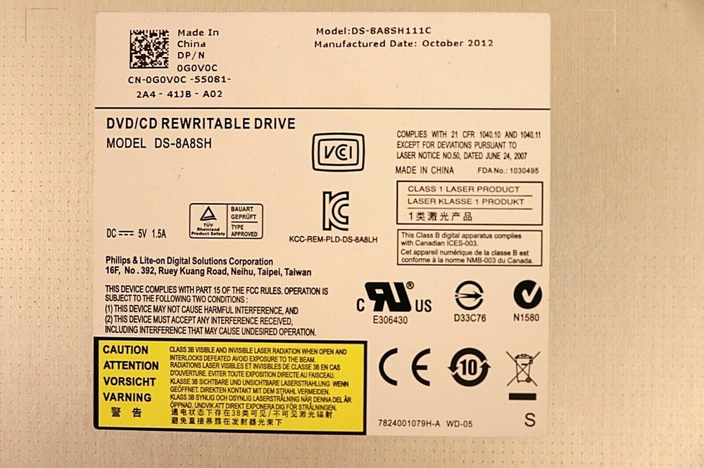 DVD/CD Rewritable Drive Model DS-8A8SH Philips Laptop Replacement Part