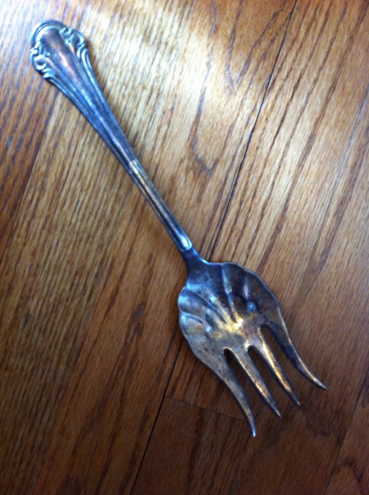 Sheffield Italy Silverplate Scalloped Scroll COLD MEAT SERVING FORK 10"