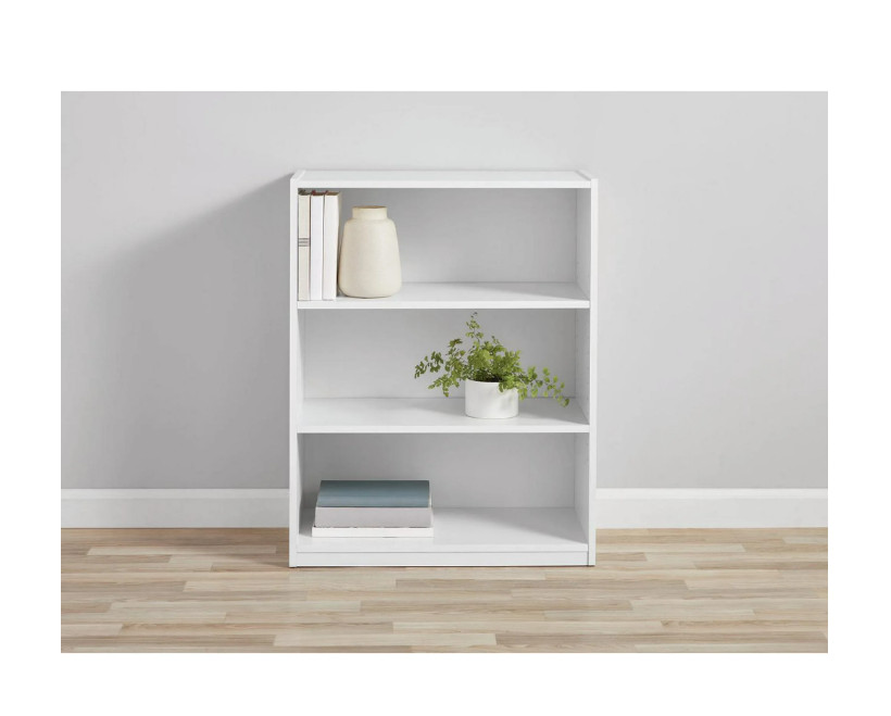 3-Shelf Bookcase with Adjustable Shelves White Storage Organizer Display