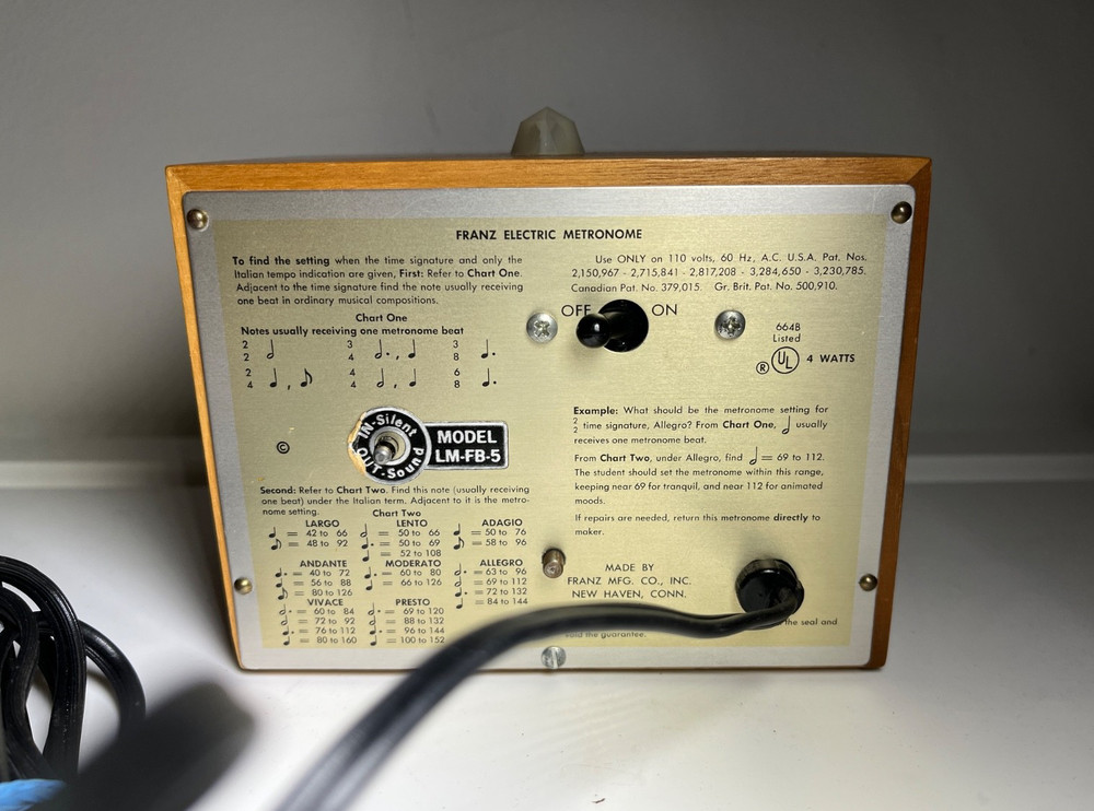 Franz Electric Metronome Vintage Model LM-FB-5 Solid Walnut