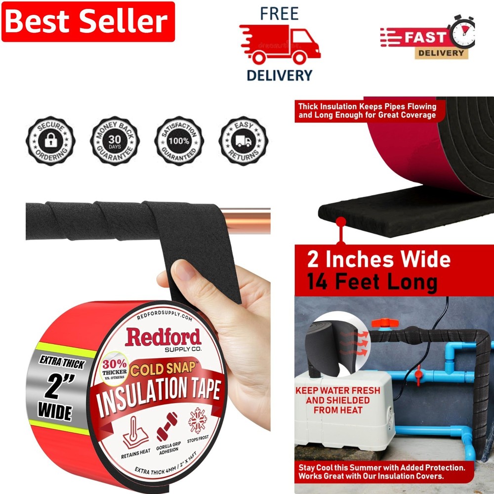 2" x 14ft Pipe Insulation Wrap - Weatherproof Foam for -Round Use