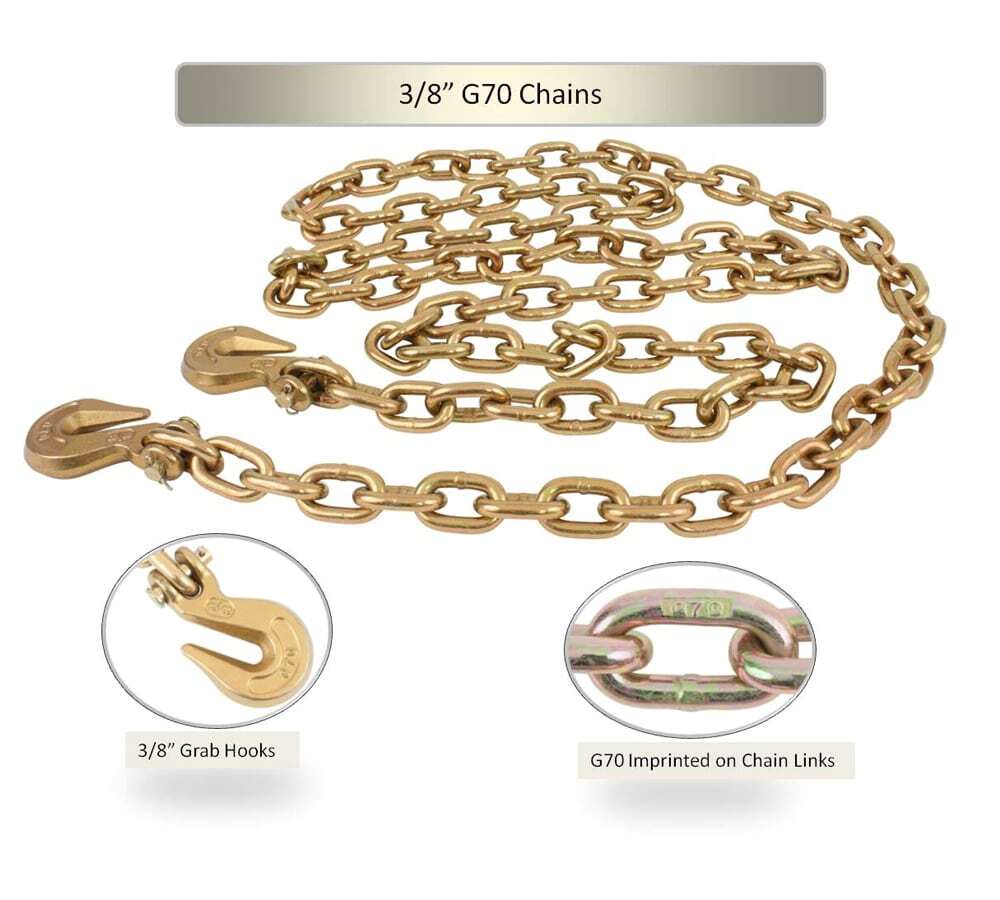 (2 Pack) G70 Binder Chain Grade 70 Truck 3/8"X16' w/grab hooks