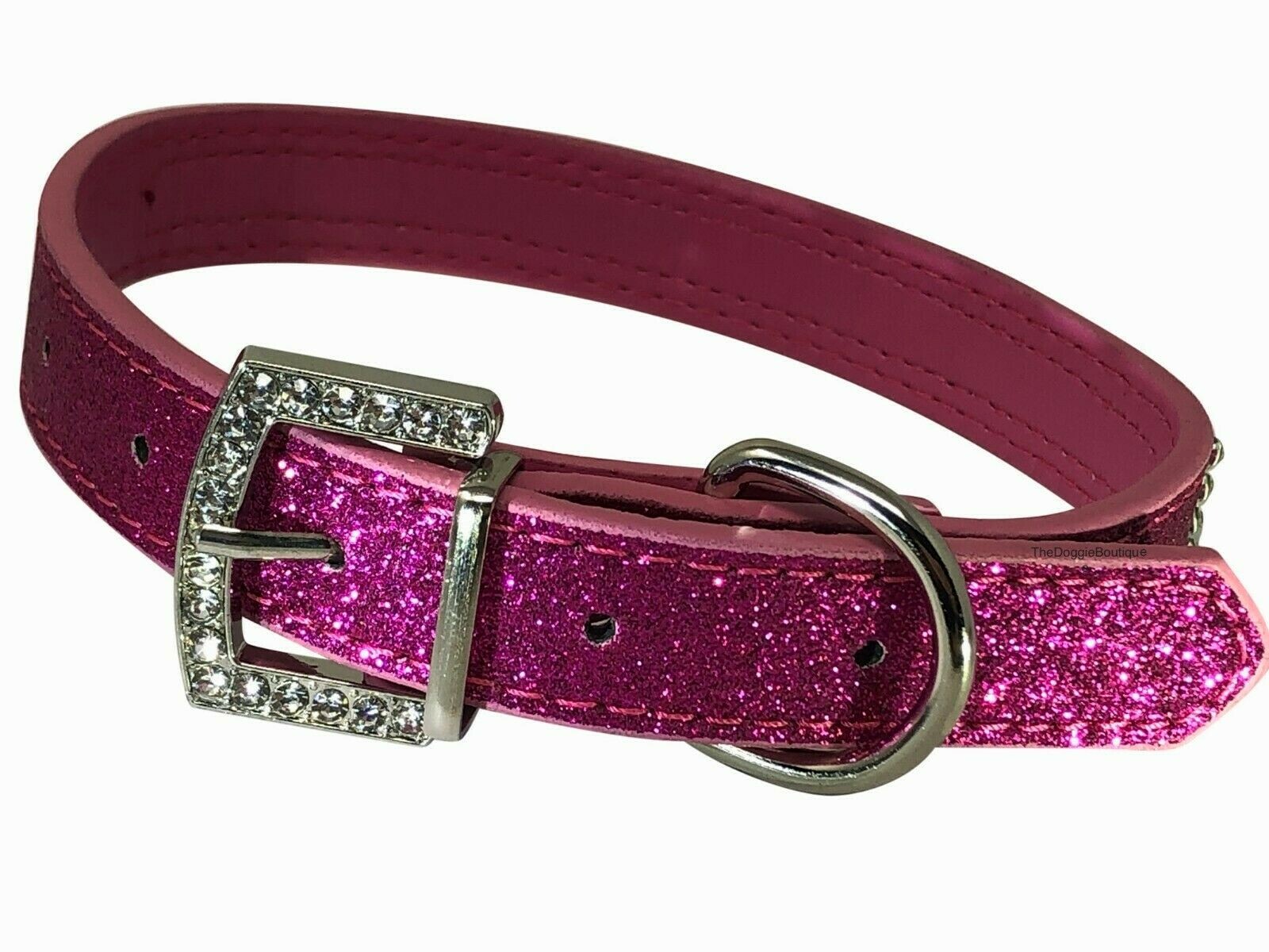 Dog Collar Rhinestone Glitter Bling Adjustable Sparkle Faux Leather XS S M L