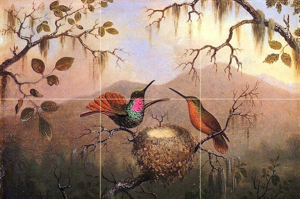 Two Hummingbirds at a Nest Tile Mural Kitchen Bathroom Backsplash Marble Ceramic