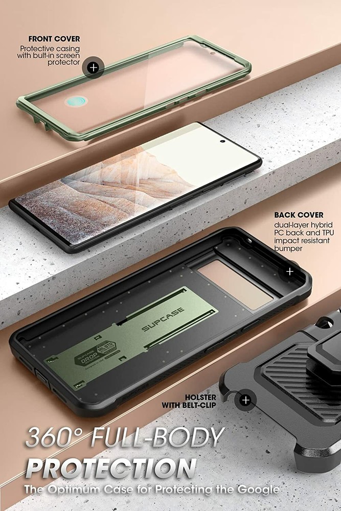 For Google Pixel 6 Pro, SUPCASE Rugged Shell 360 Case w/ Screen Protector Cover