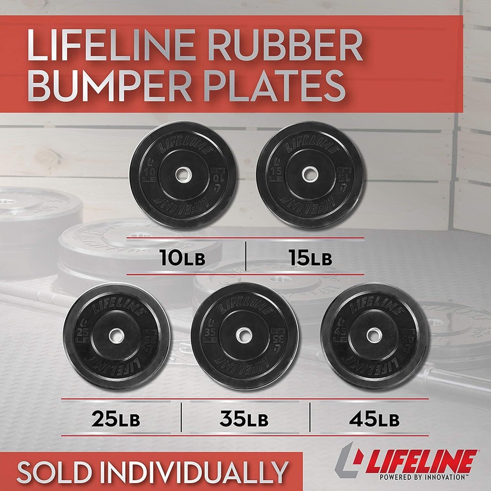Lifeline Rubber Bumper Plate - Multiple Weight Options Black