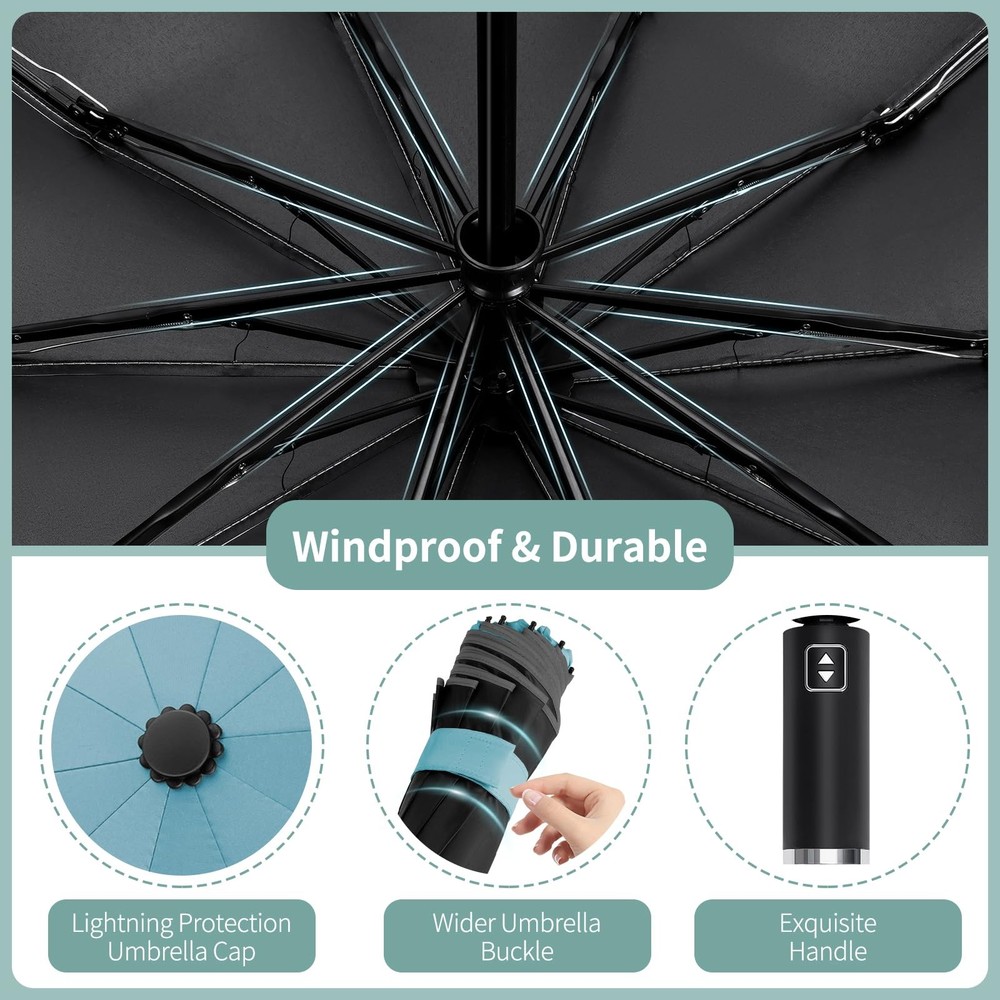 Inverted Travel Umbrella, Automatic Umbrellas for Rain, Windproof Compact Umb
