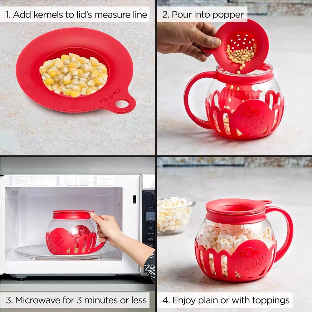 Ecolution Micro-Pop Microwave Popcorn Popper 1.5 QT RED *NEW WITH TAG*
